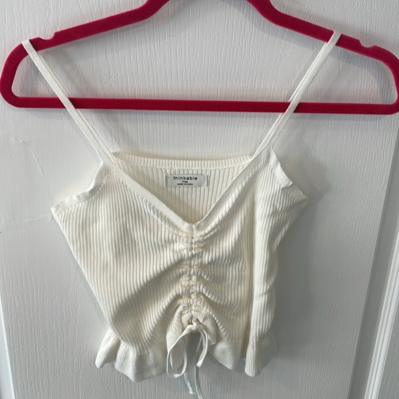 Think! White Ruched Ribbed Camisole - Picture 3 of 4